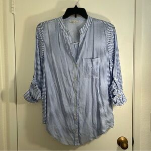 Love Tree Blue & White Striped Womens Shirt Sz Large Beach Nautical Preppy